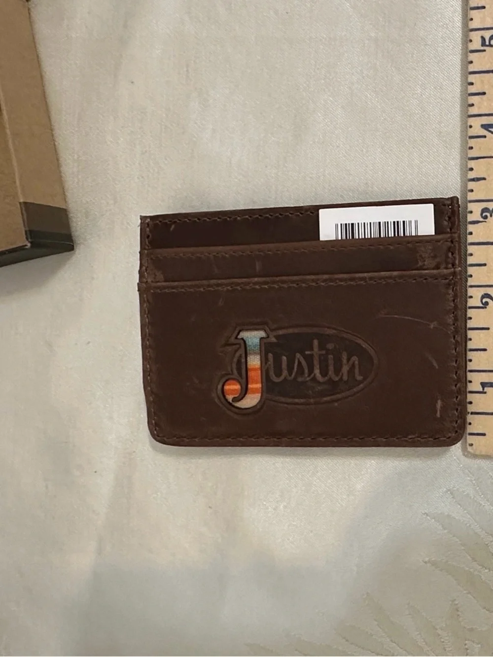 Justin Boots Brown Leather Card Sleeve with Multicolor 'J' Detail